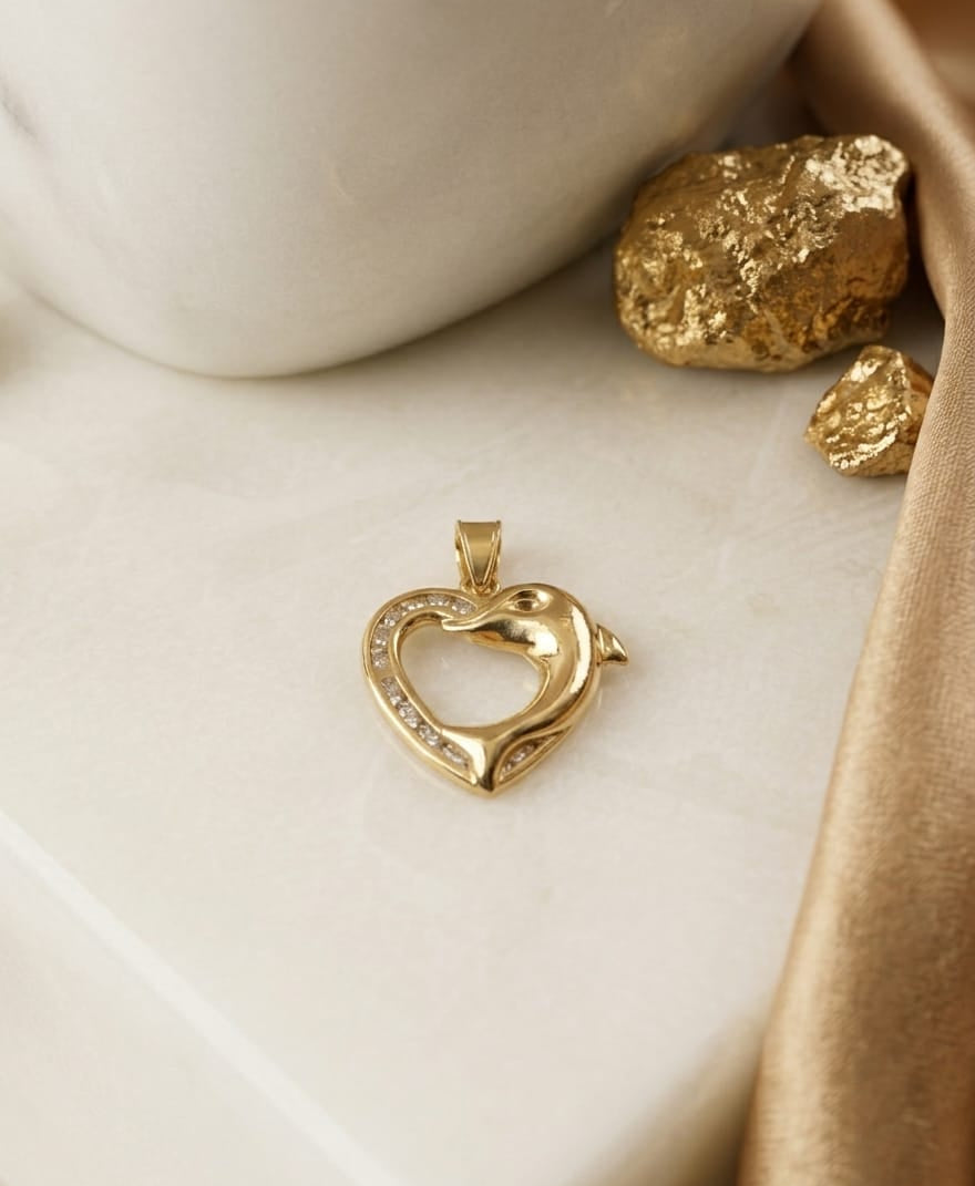 Dije de Corazón y Delfín con Circones 18k