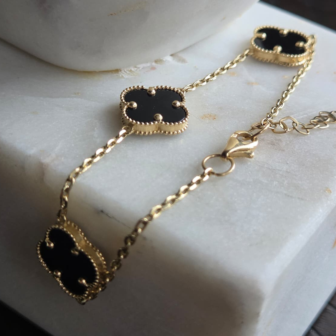 Jewelry Sets Trébol Negro en Oro 18K (Aretes, Dije, Cadena y Pulsera)