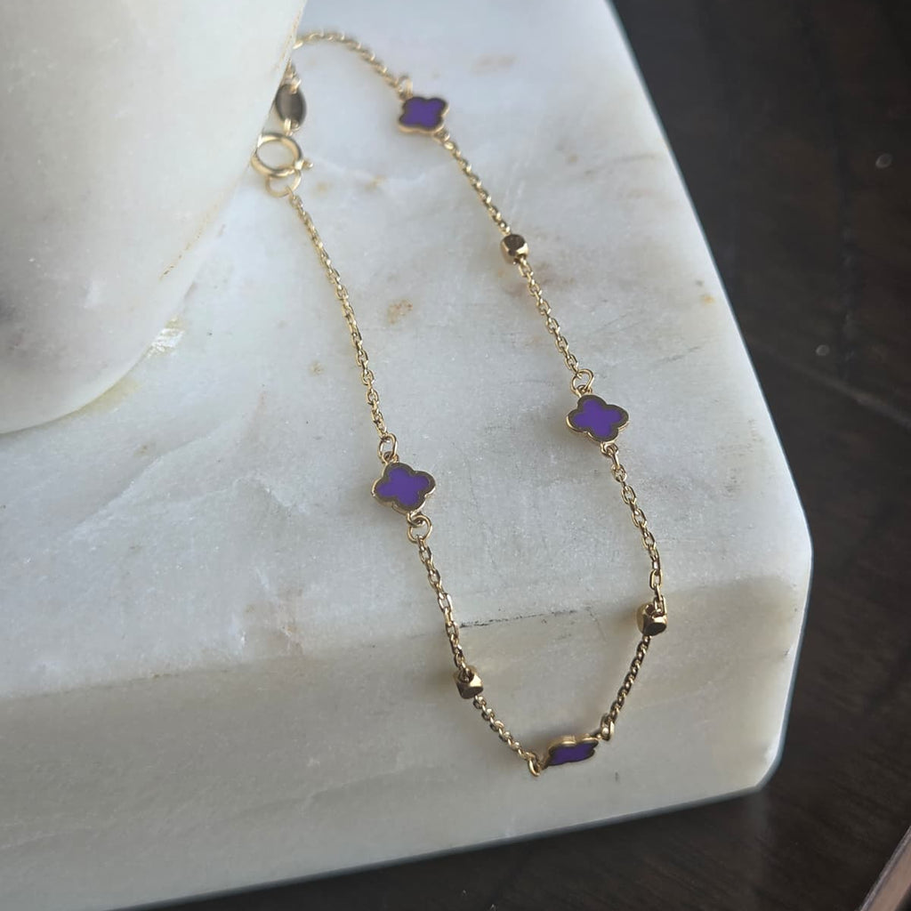 Pulsera de Trébol Morado de Oro 18K