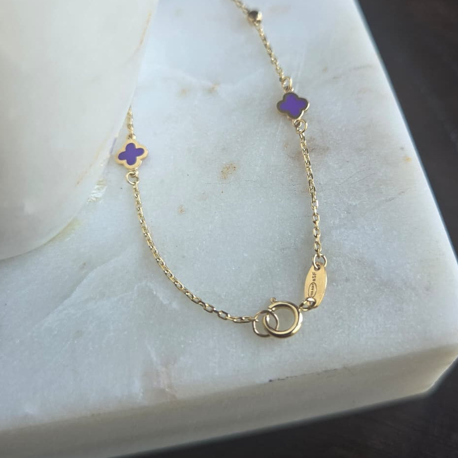 Pulsera de Trébol Morado de Oro 18K
