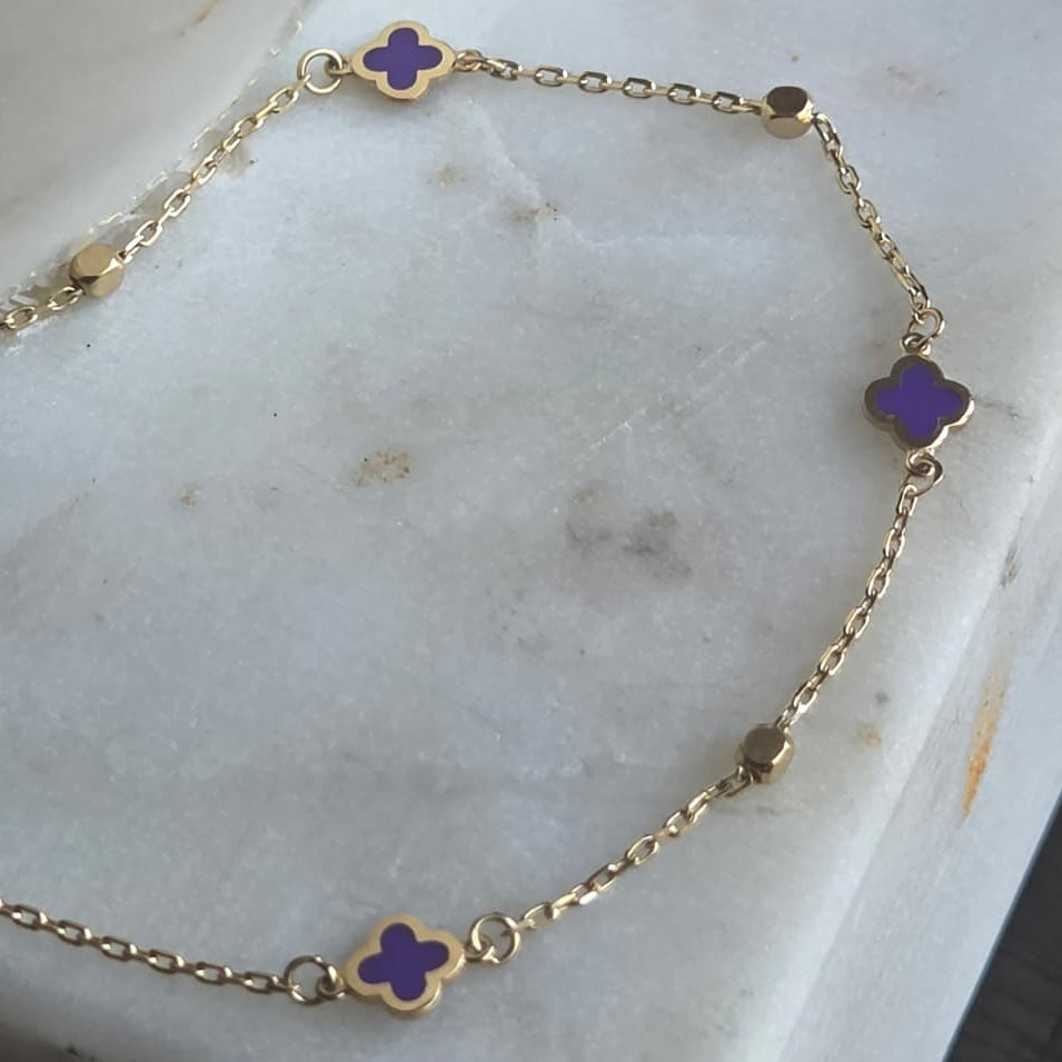 Pulsera de Trébol Morado de Oro 18K