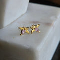 Aretes de Pajarito con Circonia Rosa en Oro 14K