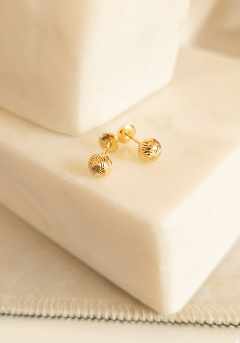Zarcillos Abridores "Esferas Diamantadas" en Oro 18K
